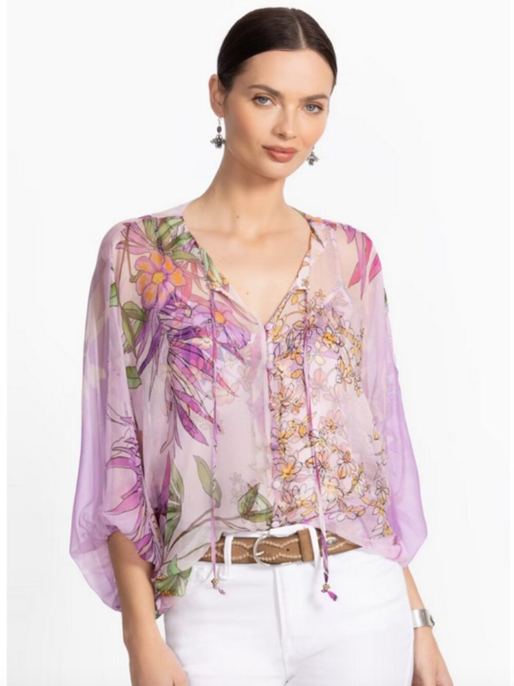 Johnny Was Plus Womens Harylyn Silk Floral Button Front Blouse with Cami SIZE 2X